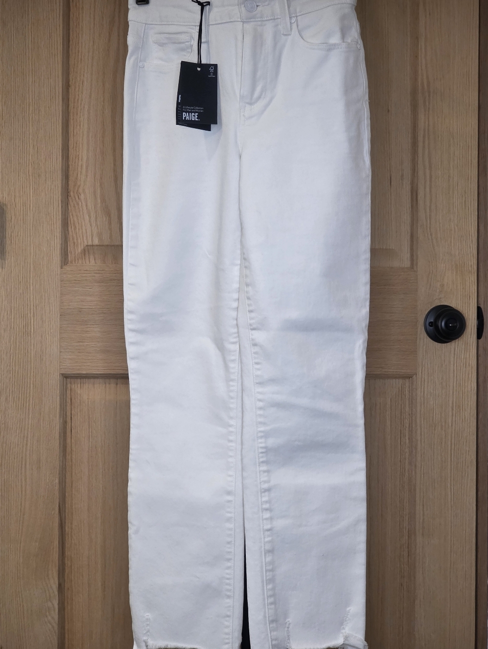 PAIGE White Cindy Crop Crisp White With Destroyed Hem Straight Leg Jeans Size 25